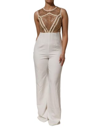 Mangano Mesh Crystal Embellished Sleeveless Womens Jumpsuit