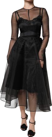 Dolce & Gabbana Womens Sheer Tulle A-Line Midi Dress Black Nylon Polyester
