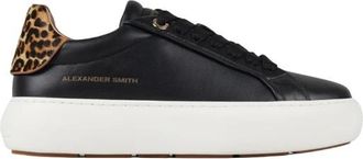 Alexander Smith Soho Donna in glad zwart leer en hiel in gevlekt ponyhaar - Dames - Sneakers - Zwart - 36 EU - Leer - Schoenen