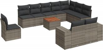 vidaXL Set De Sof&aacute;s De Jard&iacute;n 11 Pzas Y Cojines Rat&aacute;n Sint&eacute;tico Gris Vidaxl