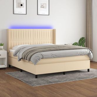 vidaXL Vidaxl - Cama Box Spring Colch&oacute;n Y Luces Led Tela Crema 160x200 Cm
