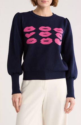 Nanette Lepore Kiss Lurex Sweater in Navy/Pink at Nordstrom Rack, Size X-Large