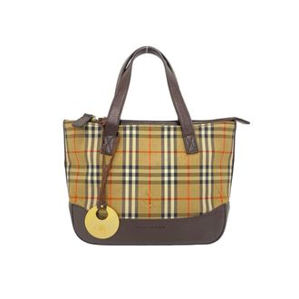 Burberry Beige Brown Canvas Leather Handbag Tote Bag (Pre-Owned)