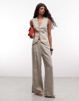 B&eacute;lier pantaloni co-ord a gamba larga in lino 100% color avena-Neutro