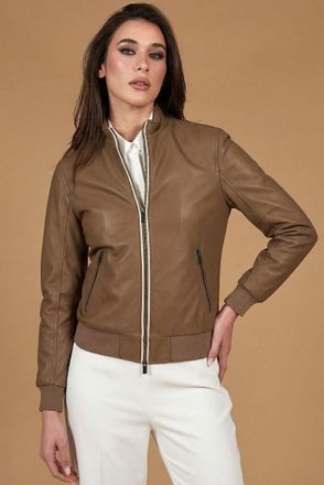 D'Arienzo Bomber in pelle color fango effetto liscio DArienzo, Seleziona Taglia XXS, Colore Fango