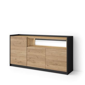 Skraut Home Aparador efecto madera roble y negro 156x37x80cm con led