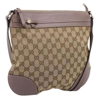 Gucci Pre-owned Vintage GG Canvas Shoulder Bag - Dames - Pre-owned - Beige - Maat: ONE Size Leer