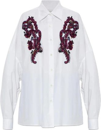 Dries Van Noten Overhemden, Dames, Wit, S, Katoen, Geborduurde Cocoon Shirt