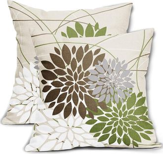 OEM Funda De Almohada De Color Verde Parduzco, 45 X 45 Cm, Estampado De Dalias, Elegantes Cojines Blancos Y Grises, Decoraci&oacute;n R&uacute;stica Para Exteriores, Co