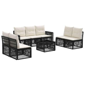 vidaXL Conjunto De Sof&aacute;s De Jard&iacute;n 8 Pcs Negro Y Blanco Crema Vidaxl