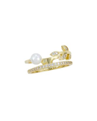 Savvy Cie Jewels 18K Plated 5-6Mm Pearl Cz Adjustable Ring