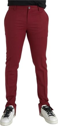 Dolce & Gabbana Rode Wol Slim Fit Dress Broek - Heren - Slim Fit Broeken - Rood - M - Wol - Broeken
