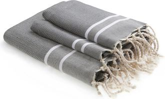 Febronie Futa set de ba&ntilde;o (1+2) algod&oacute;n gris medio 100x200+2(50x80)