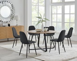 Furniturebox Santorini Brown Round Dining Table & 6 Corona Black Leg Chairs