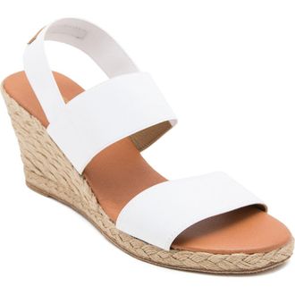 Andr&eacute; Assous Allison Wedge Sandal in White Fabric at Nordstrom, Size 5