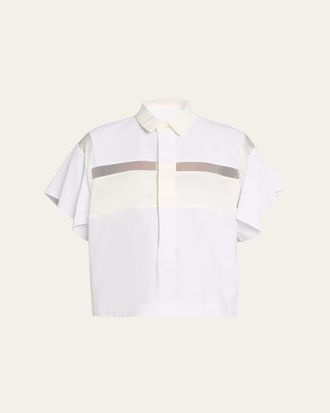 sacai Satin-Inset Short-Sleeve Button-Down Shirt