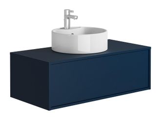 Vente-Unique Mueble de ba&ntilde;o flotante en color azul noche con lavabo redondo - 94 cm - TEANA II