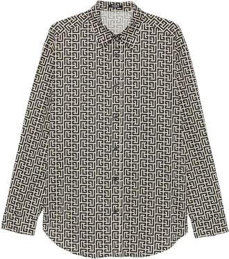 Balmain Monogram Print Shirt - Heren - Casual Overhemden - Veelkleurig - 3XL - Overhemden