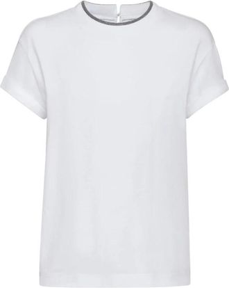 Brunello Cucinelli Wit Katoenen T-shirt met Ronde Hals - Dames - T-shirts - Wit - S - Katoen - Tops