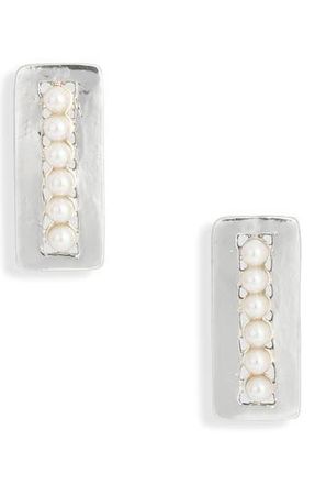 Karine Sultan Faux Pearl Rectangular Drop Earrings in Silver at Nordstrom Rack