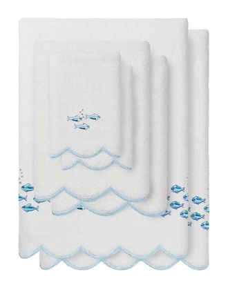Linum Home Textiles 100% Turkish Cotton Fish School Scallop 6Pc Embellished Towel Set