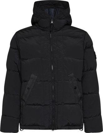 Stone Island Gewatteerde jas - Heren - Winterjassen - Zwart - L - Leer - Jassen