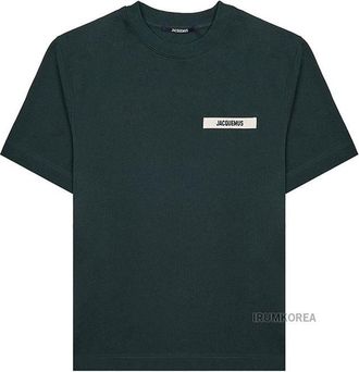 Jacquemus Mens Gros grain Logo-Patch T-shirt - Dark Green Cotton - Size X-Large