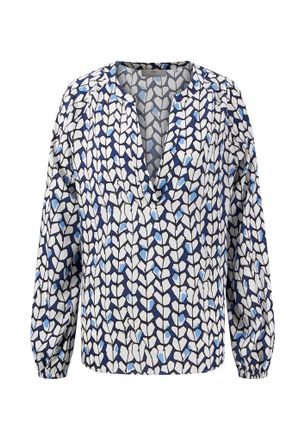 Fynch-Hatton Schlupfbluse FYNCH-HATTON, Damen, Gr. 36, blau (navy), Obermaterial: 100% Viskose, gemustert, regular fit normal, tiefer V-Ausschnitt, Puff&auml;rmel elast