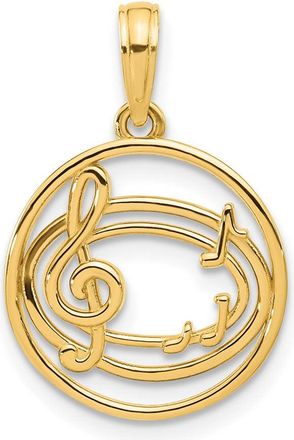 Diamond2Deal 14k Yellow Gold Polished Music Notes in Circle Pendant