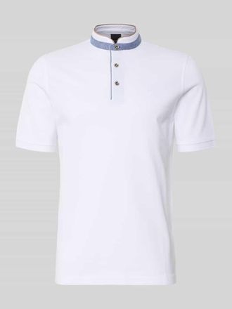 Bugatti Regular Fit Poloshirt mit Stehkragen und Logo-Stitching in Weiss, Gr&ouml;&szlig;e XXXL