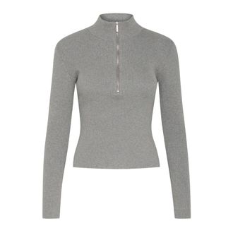 Gestuz Grey Melange Zipper Pullover - female - Gestuz - Turtlenecks - Gray - L - Knitwear