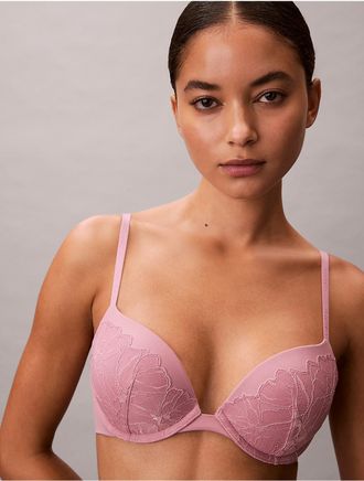 Calvin Klein Womens Perfectly Fit Lace Push Up Plunge Bra - Pink - 34C