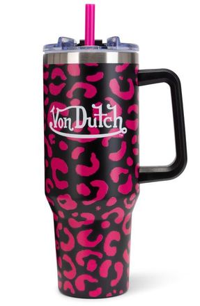 Von Dutch 40oz Double Walled Insulated Stainless Steel Tumbler in Hot Pink Cheetah at Nordstrom