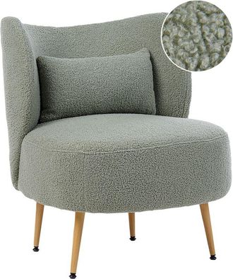 Beliani Beliani - Armchair Living Room Seating Curved Backrest Glam Design Boucle Upholstery Light Wood Metal Legs Green Otsby ii