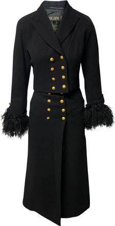 Escada x Margaretha Ley Fur Trimmed Trench Coat in Black Wool