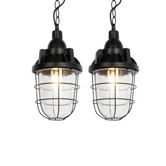 QAZQA Industrial Set De 2 L&aacute;mparas Colgantes Industriales Negras - Cabin Vidrio /acero /piedra/cemento Alargada /redonda Adecuado Para Led Max. 1 X 40 Watt 