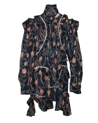 Isabel Marant Ullo Ruffle Mini Dress in Blue Cotton