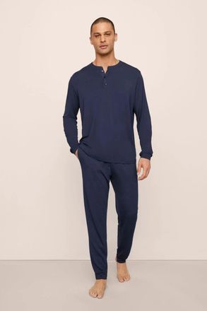 Eberjey Henry Pajama Set Mens True Navy Stretch Long-Sleeve Sleepwear GBO3306