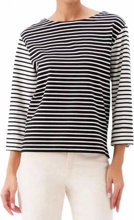Karen Kane Contrast Stripe Cuffed Sleeve Top In Black With Ivory