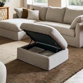 Castlery Agnes Slipcover Storage Ottoman by Castlery, Grey, Multifunctional Footrest with Storage