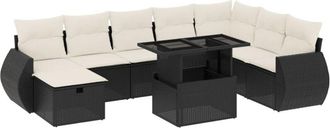 vidaXL Vidaxl - Set De Sof&aacute;s De Jard&iacute;n 8 Piezas Y Cojines Rat&aacute;n Sint&eacute;tico Negro