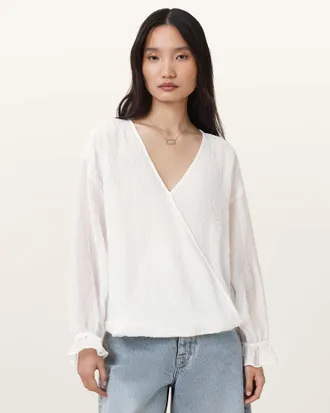 AllSaints Polyester Penny Wrap Over Shirt, Size: UK 16/US 12