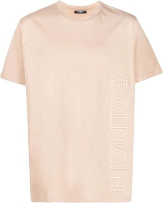 Balmain T-shirt met reli&euml;f - Heren - T-shirts - Beige - 2XL - Katoen - Tops