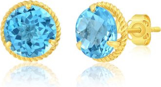 MAX + STONE 14k Yellow or White Gold 8mm Roped Halo Gemstone Round Stud Earrings