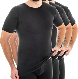 Hermko 3847-3 Mens Short-Sleeve Undershirt Extra Long with Crew Neckline, Made of 100% Organic Cotton, Size:Medium, Colour:Black