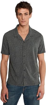John Varvatos Cillian Camp Collar Shirts Mens Clothing Black : 2XL, Elastane/Polyester/Viscose