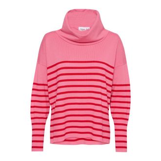 Saint Tropez Gestreepte Cowlneck Pullover Trui Chateau Rose - Dames - Coltruien - Roze - XL - Truien & Vesten