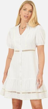 Yumi Cotton Lace Trim Skater Shirt Dress in White at Nordstrom, Size 10
