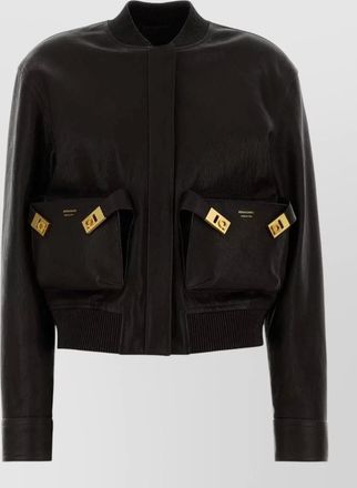 Ferragamo leather bomber jacket with ribbed cuffs and pockets