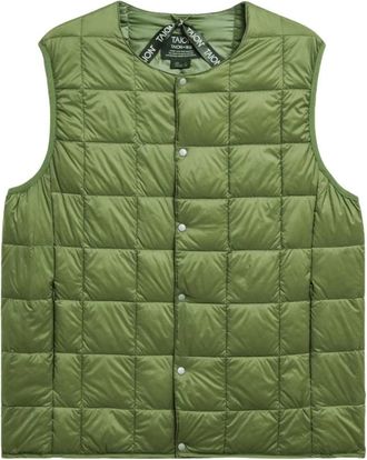 TAION Taion, Jassen, Heren, Groen, XS, Vest Crewneck Button Down